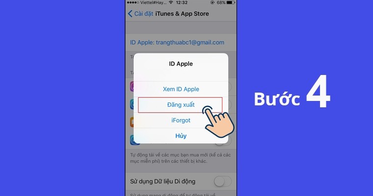 Cách đăng xuất tài khoản ID Apple trên iPhone, iPAD - bước 4