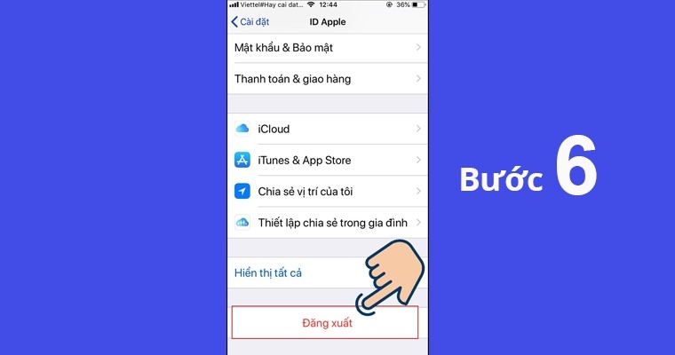 Cách đăng xuất tài khoản ID Apple trên iPhone, iPAD - bước 6