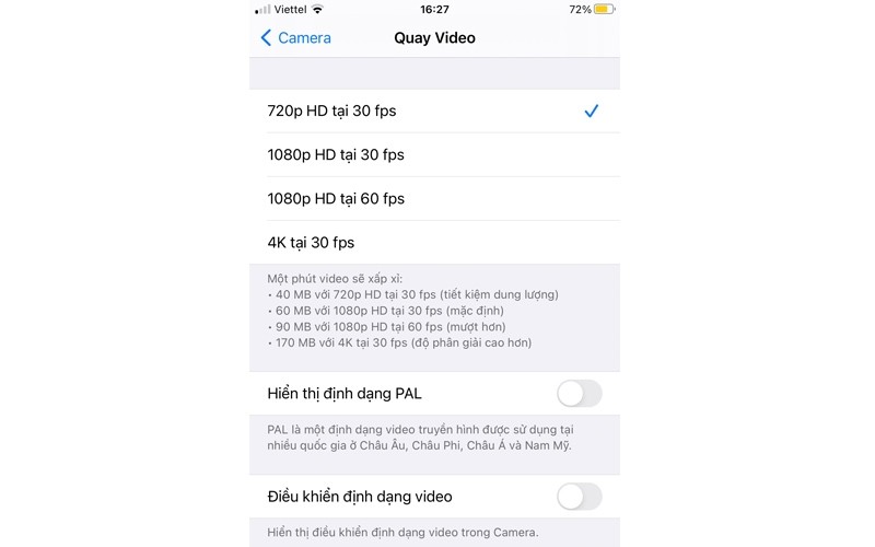 Tìm hiểu về chuẩn quay phim HD 720p@30fps trên điện thoại
